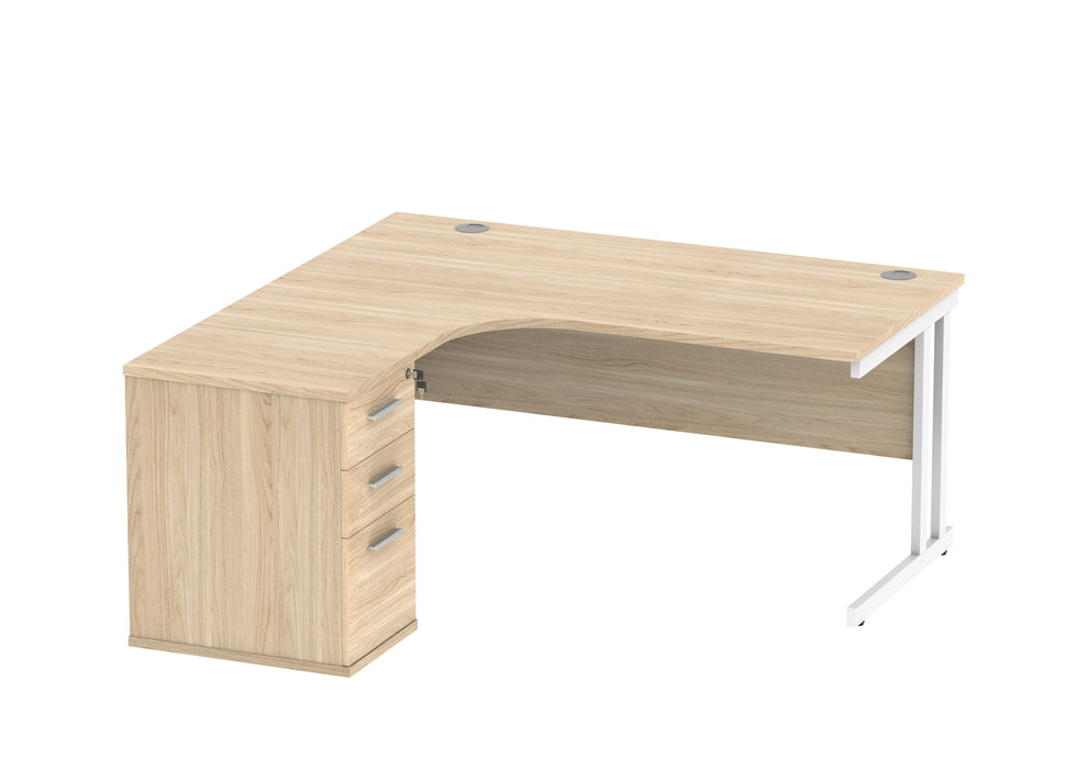 Double Upright Left Hand Radial Desk + Desk High Pedestal | 1600X1200 | Canadian Oak/White