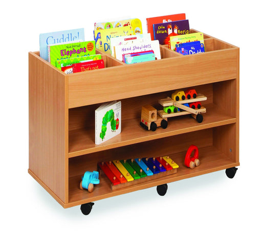Double sided 6 bay Kinderbox unit with fixed shelf